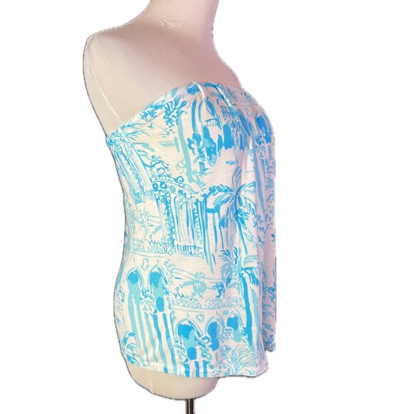 Lilly Pulitzer Size XS Jersey Knit Tyra Tube Top Turquoise White Print - Picture 3 of 8